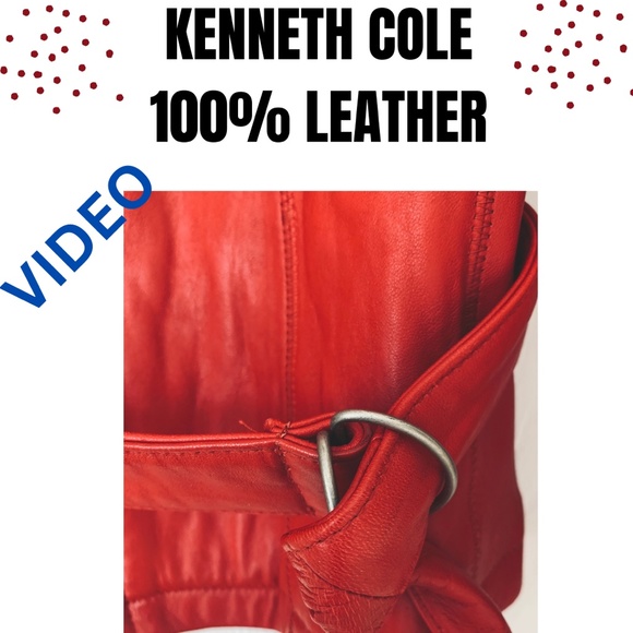 KENNETH COLE Ruby Red 100% Leather Belted Jacket L/M - Picture 8 of 10